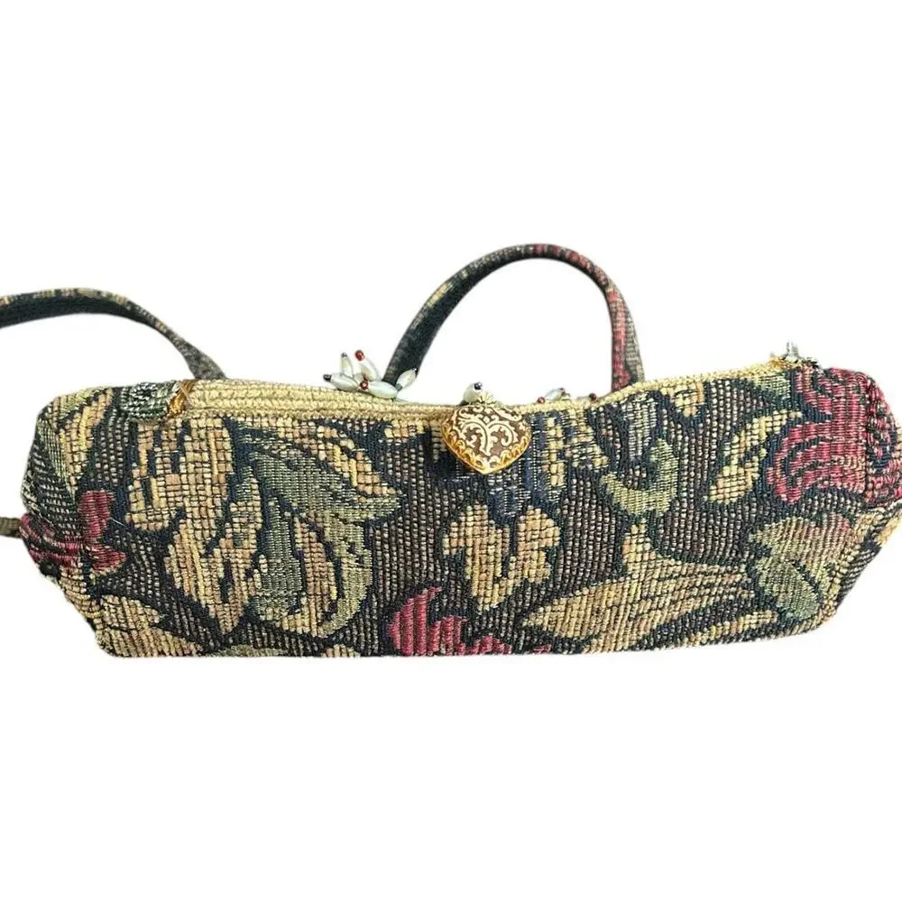 Mary Frances Beaded Floral Tapestry Kiss Lock Frame Bag Boho Embellished Bag